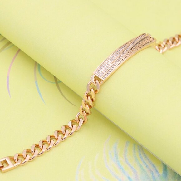 "Rose Gold Plated Chain Bracelet with Sparkling Bar Accent, XPBL0917 - Picture 5 of 11